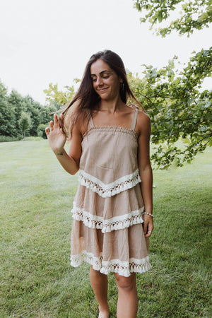 Shoulder Tie Tassel Dress