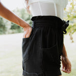 Black Belted Denim Shorts