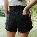 Black Belted Denim Shorts