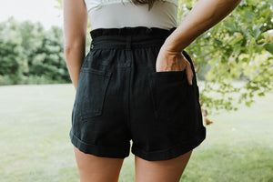 Black Belted Denim Shorts