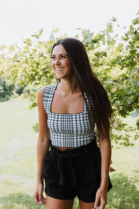 Black Checkered Bandage Top