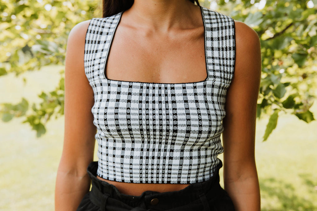 Black Checkered Bandage Top