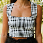 Black Checkered Bandage Top