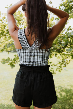 Black Checkered Bandage Top